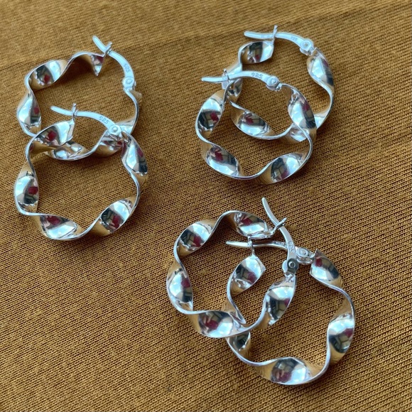 Sterling silver twisted hoop earrings - Picture 5 of 8